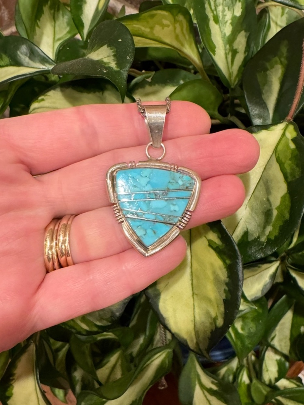 💥 For Traci! Navajo Artisan Steve Francisco 925 Turquoise Inlay Pendant Necklace - Picture 2 of 16